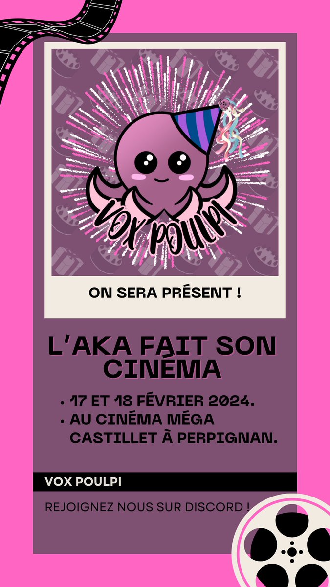 VoxPoulpi's tweet photo. Bonsoir les Poulpi's !  Ce week-end, retrouvez nous dans la vraie vie à la convention L'Aka fait son cinéma !  Au programme du karaoké et du doublage à gogo !  

~Lucy~ https://t.co/efyY2wslMn