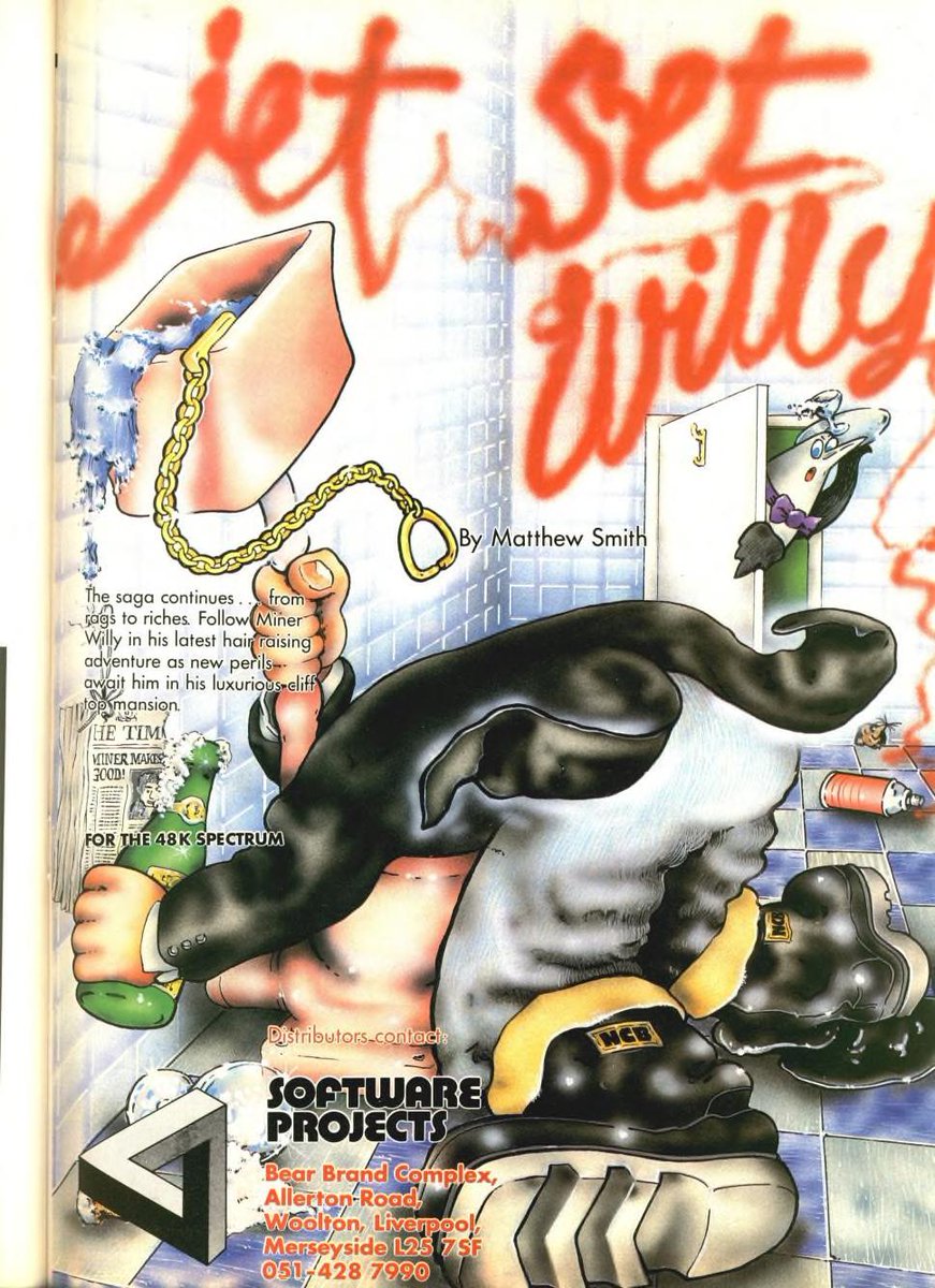 JazRignall's tweet photo. 40 years ago, Software Projects was marketing Jet Set Willy, the highly anticipated game from Manic Miner creator, Matthew Smith. Like its predecessor, it was a flip-screen platformer - only far bigger and more ambitious. And bugged too. Early versions were impossible to finish! https://t.co/eDfSXOs6cJ