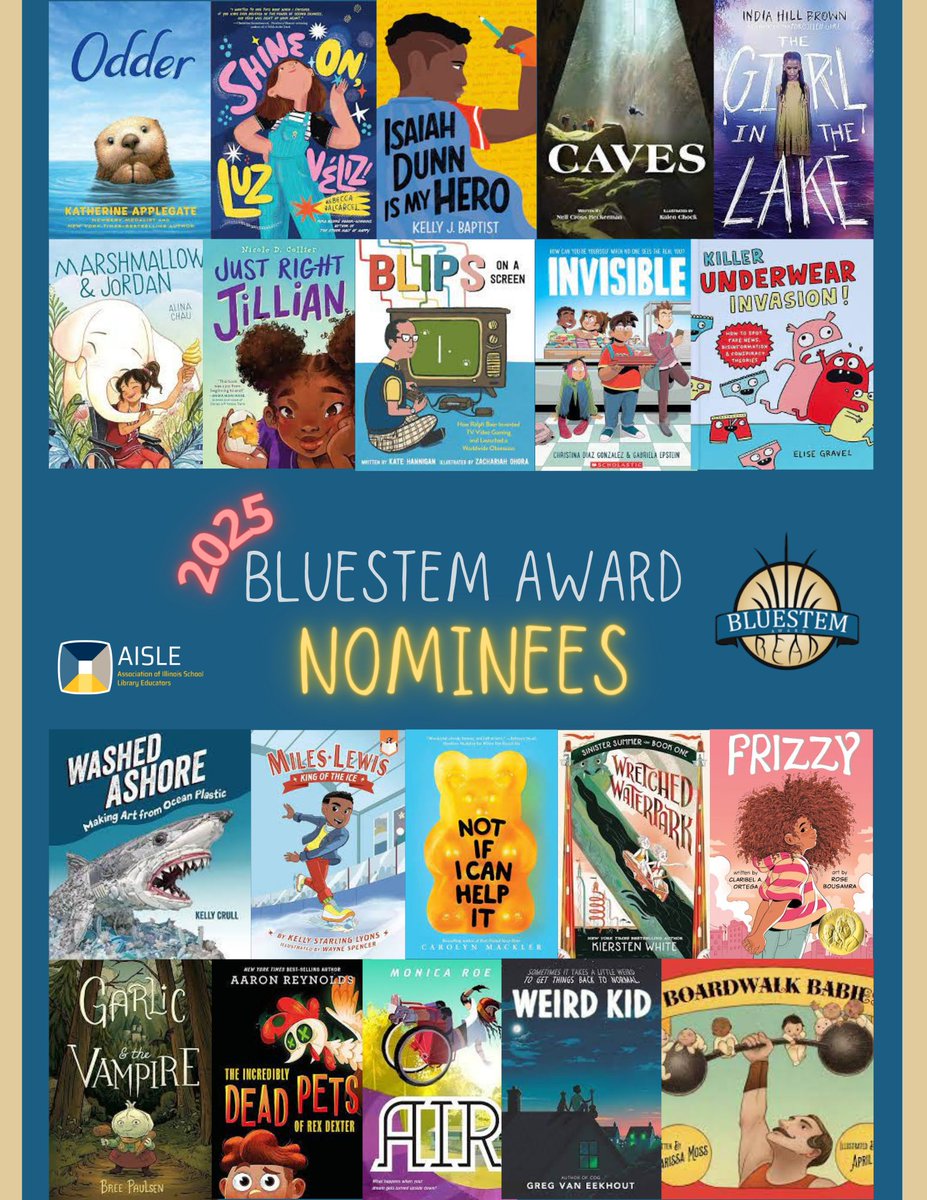 Big thanks to the dedicated committees and the passionate readers for nominating outstanding books. Proudly unveiling our 2025 Illinois Bluestem Award List! 📚 #BluestemAward