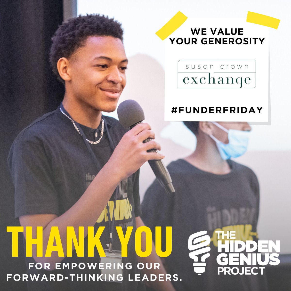HiddenGeniusPro's tweet photo. Celebrate #FunderFriday with us by showing some ❤️ to the @scefdn. We deeply appreciate your generosity and commitment to our mission. Thank you!
#SusanCrownExchange #HiddenGeniusProject #BlackFuturesMonth https://t.co/vtIB0eAlKM