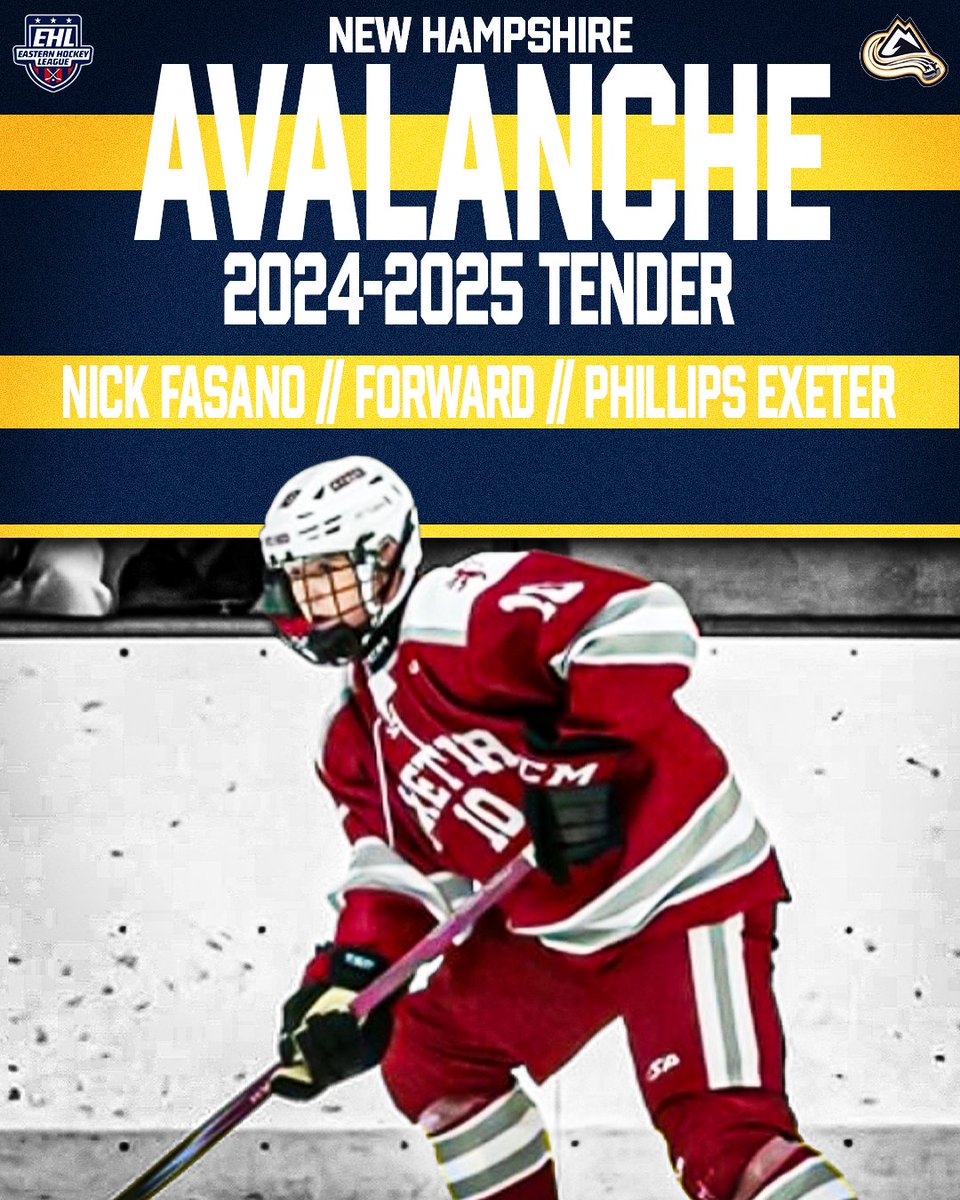 🚨TENDER ALERT🚨⁠
⁠
We are proud to announce that we have tendered Phillips Exeter forward Nick Fasano for the 2024-2025 season! Nick is a 2004 forward who is currently having a solid PG year posting 12 points in 26 games 🏒⁠
⁠
Welcome Nick 🤝