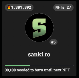 BREAKING!
We are thrilled to announce that the first order on sanki.ro has been successfully completed, resulting in the burning of 5185 $Sanki.

To secure a top position on the Leaderboard, sanki.ro has contributed to the burning of 1.3M $Sanki,