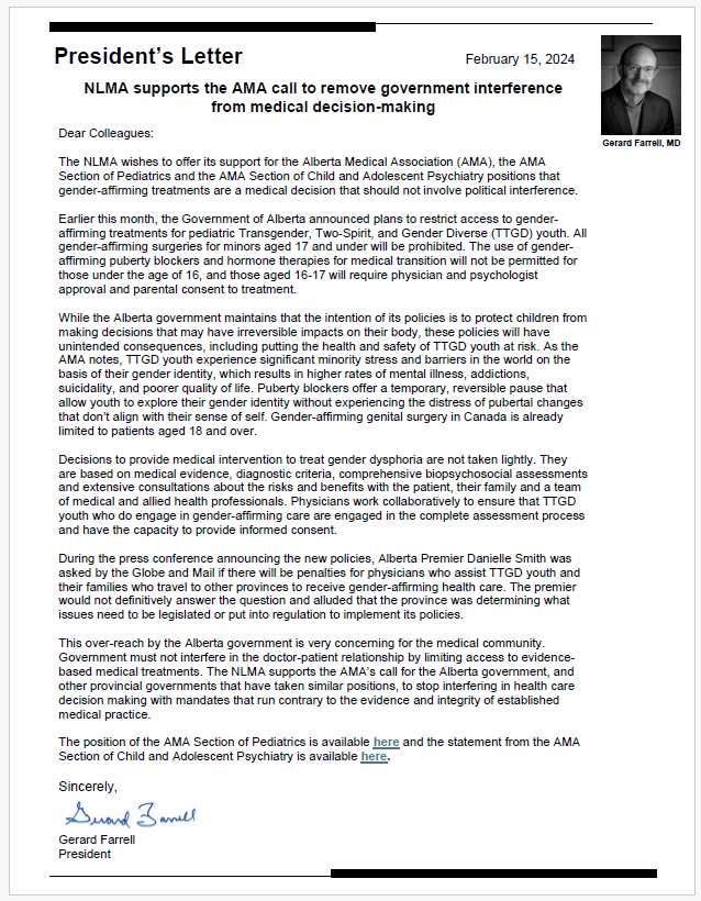 President’s Letter: NLMA Supports the AMA Call to Remove Government Interference from Medical Decision-making #AMA 
Full letter: nlma.nl.ca/letter/nlma-su…