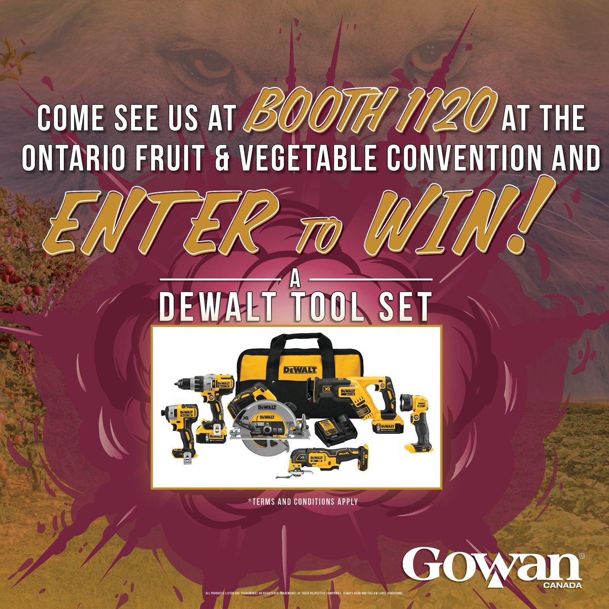 See you all at booth 1120 at next weeks OFVC! Stop by and enter for your chance to win a Dewalt tool set from Gowan Canada!