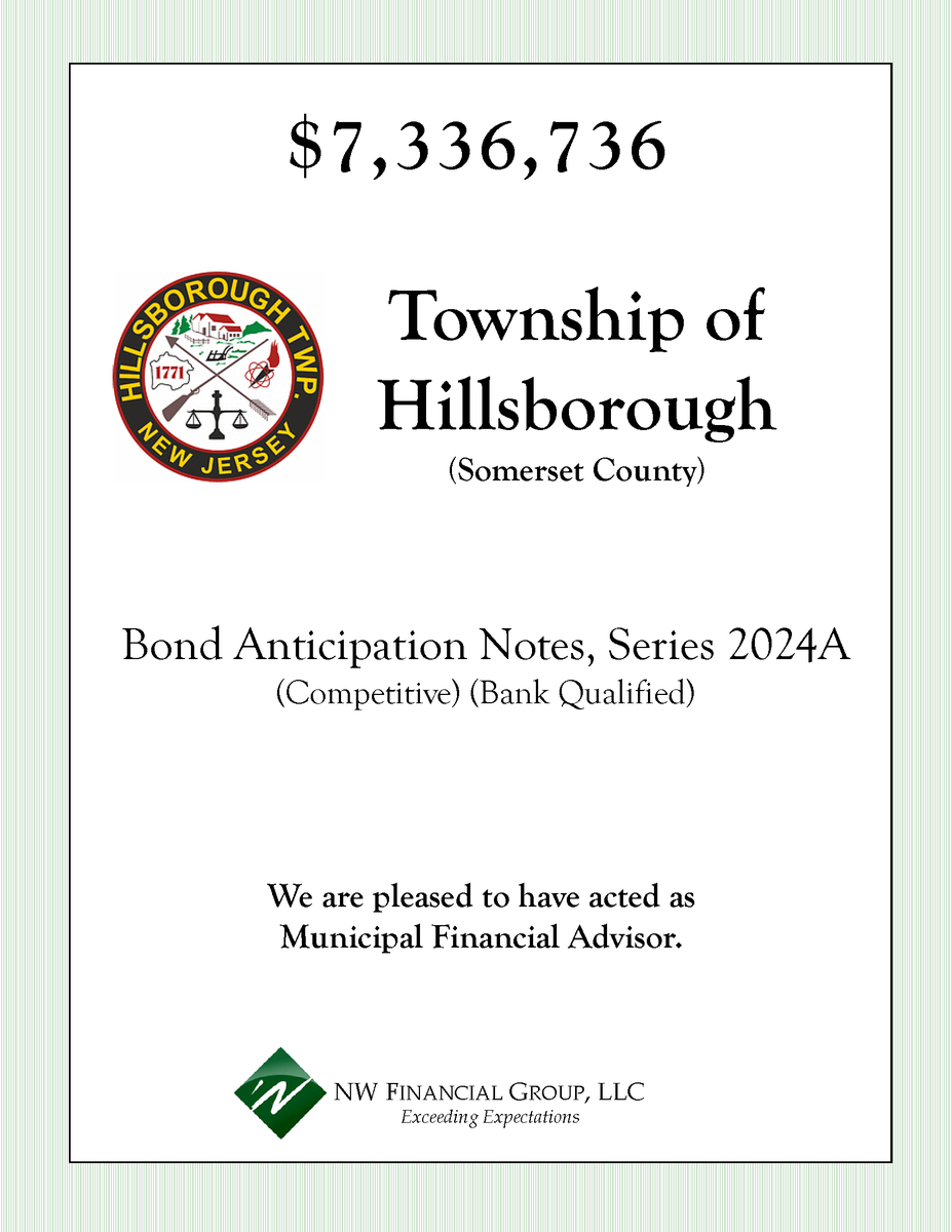 Closed Deal Spotlight: Successfully Wrapped Up

NW Financial served as Municipal Financial Advisor to the Township of Hillsborough on the following Note transaction which closed on February 14, 2024.

conta.cc/3ut8nN1
#nwfinancial #municipaladvisor #hillsboroughnj