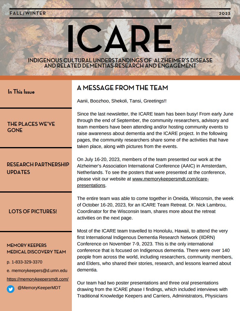 Check out our latest issue (Fall/Winter 2023) of the ICARE Newsletter! A huge thank you to our community partners who give us their amazing updates that are so fun to read #ICARE #Community #Research #Indigenous i-caare.ca/newsletters