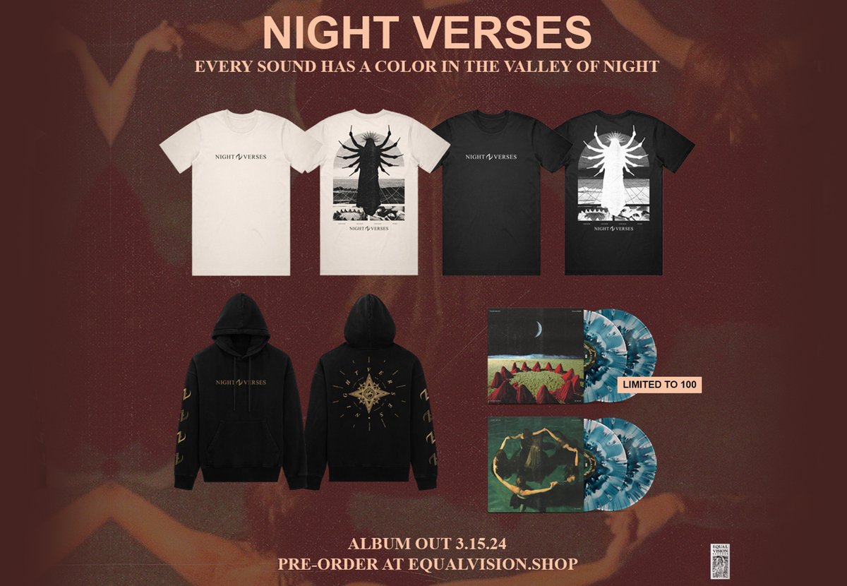 Our new single ‘Glitching Prisms’ featuring the inimitable Brandon Boyd is available anywhere you listen to music. Music video coming soon, new album out 3.15.24. New merch, limited vinyl variants and more, available for pre-order here: equalvision.com/collections/ni… #NightVerses