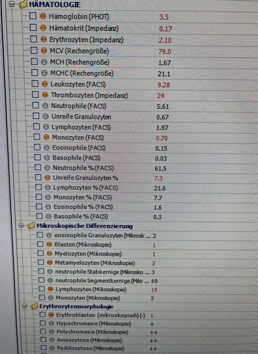 In der Nacht von Di auf Mi kam der nächste Pat. mit seltener Erkrankung auf meine Station 🙈
Ich muss gestehen, dass ich gewartet habe, bis sich heute bestätigt hat, dass ich Recht habe. Denn mir ging ein bisschen das Popöchen auf Grundeis. 😅
Das ist ein Auszug aus dem Labor.