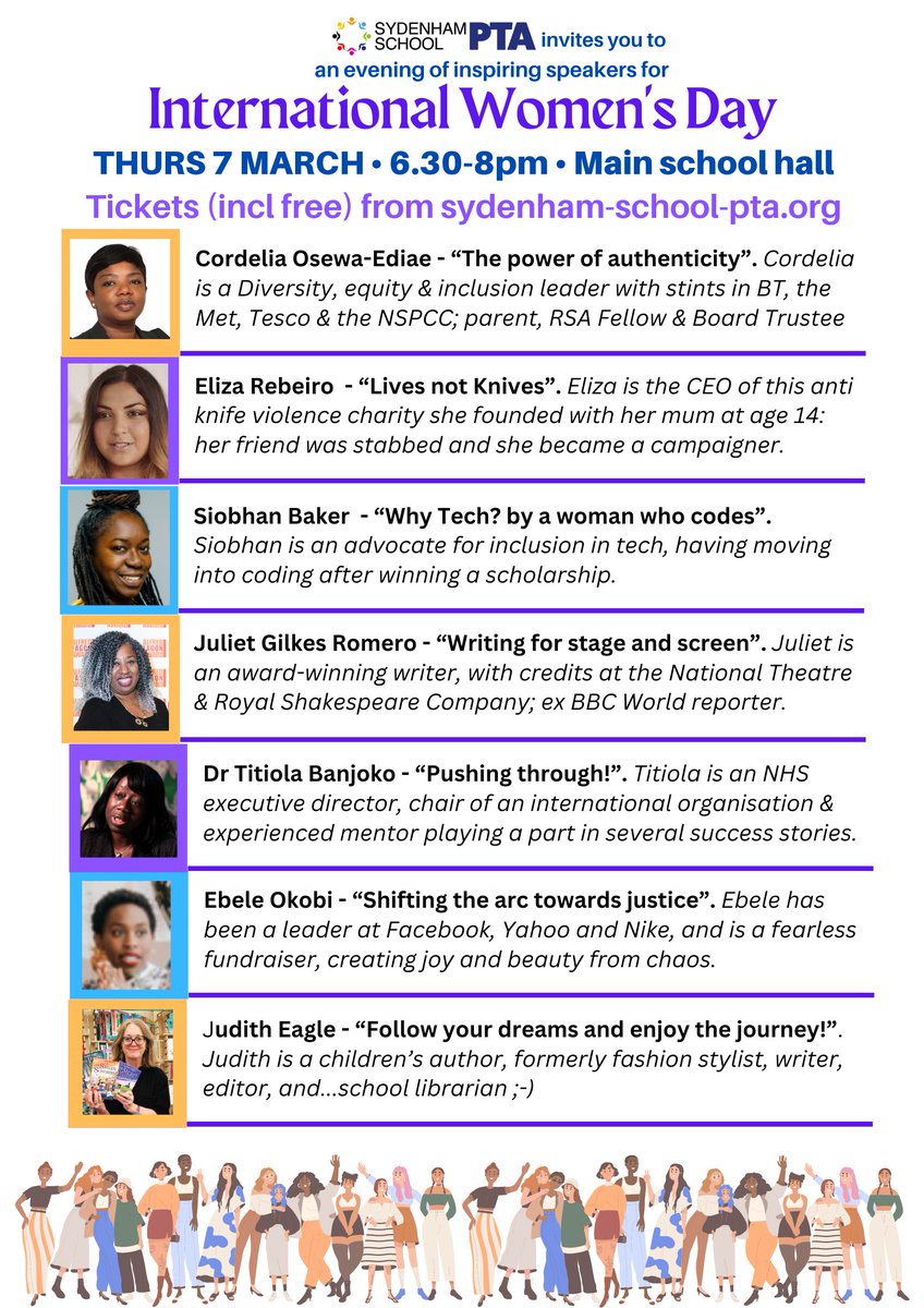 Our International Women's Day inspiring speakers event Thurs 7 March 6pm is live! See tinyurl.com/44u3444w for deets &amp; tix (incl FREE!). Pls book ASAP &amp; share with friends, neighbours &amp; local community, all welcome to join us at <a href="/SydenhamSchool/">Sydenham School</a> #InspireInclusion #IWD2024