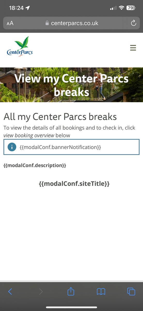 Hi @CenterParcsUK your website is down so itineraries can’t be viewed!