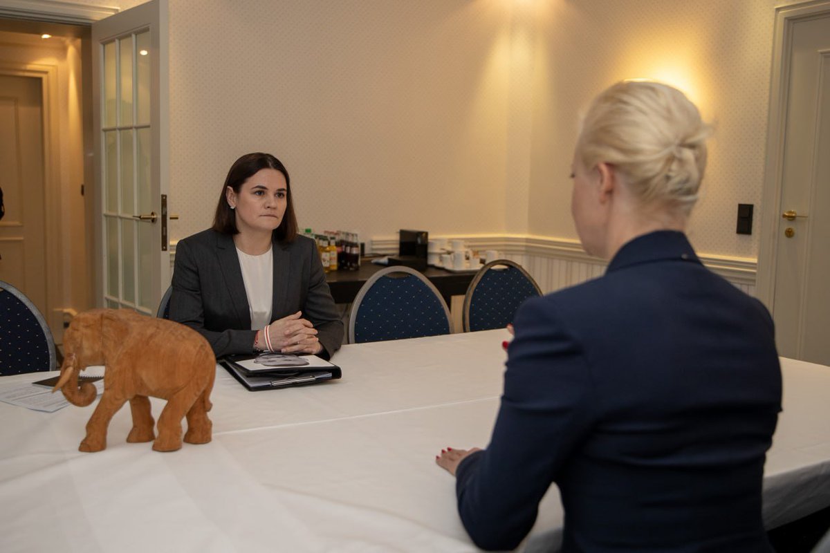 Picture of the day: Yulia Navalnaya meets with Sviatlana Tsikhanouskaya, the exiled Belarusian opposition leader whose husband is in jail. Photo by Tsikhanouskaya's press office.