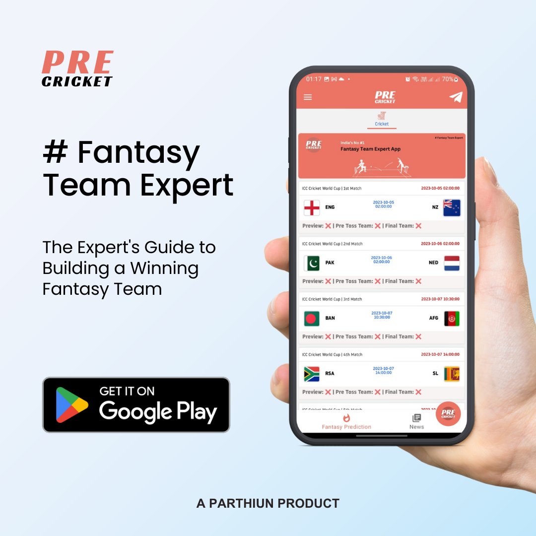 Parthiun's tweet photo. Are you ready to dominate the fantasy cricket world?  Look no further! Pre Cricket is here to revolutionize your gaming experience with expertly crafted teams, Refer &amp; Earn rewards, and 24/7 support to fuel your cricket frenzy! 

📱 Download Now: https://t.co/P8SBMFgyYf https://t.co/Yv48Phl4L0
