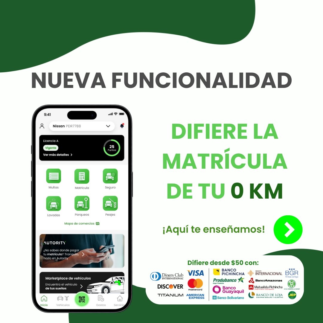autority_io's tweet photo. ¡Nueva Funcionalidad!📲
Ahora puedes pagar la matrícula de tu 0Km con tu código RAMV/CPN.🚗
¿No sabes cómo? Aquí te lo enseñamos.🫰

Descarga #Autority y realiza todos los pagos de tu Vehículo en un solo lugar📲
https://t.co/dqDXCYTTrN 
#New #Autority #0KM #Matricula #RAMV #ATM https://t.co/OTQVWVoK1i