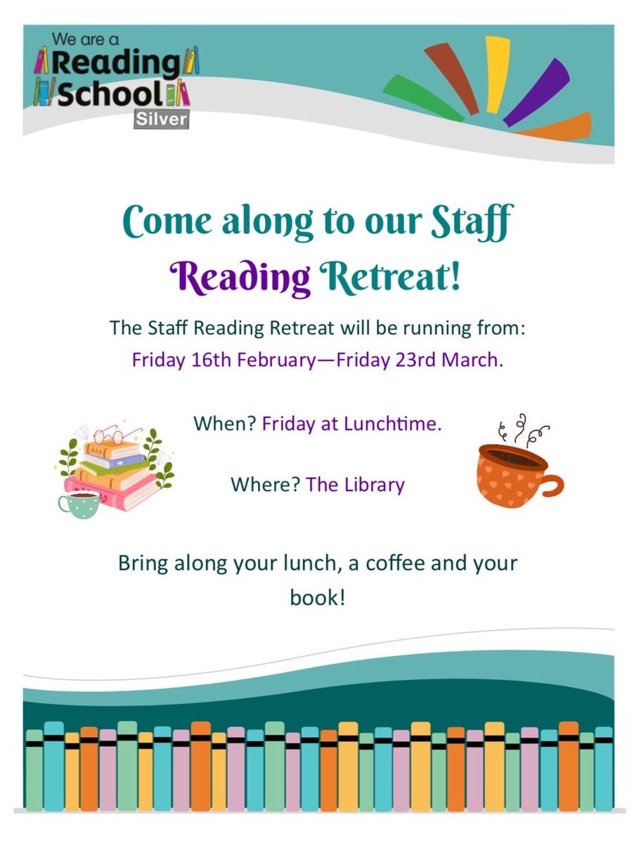 Thank you to everyone who came along to our Staff Reading Retreat today! We had a great turnout and there was a lovely atmosphere in the library over lunch. We are looking forward to next week’s already! #ReadingSchool📚