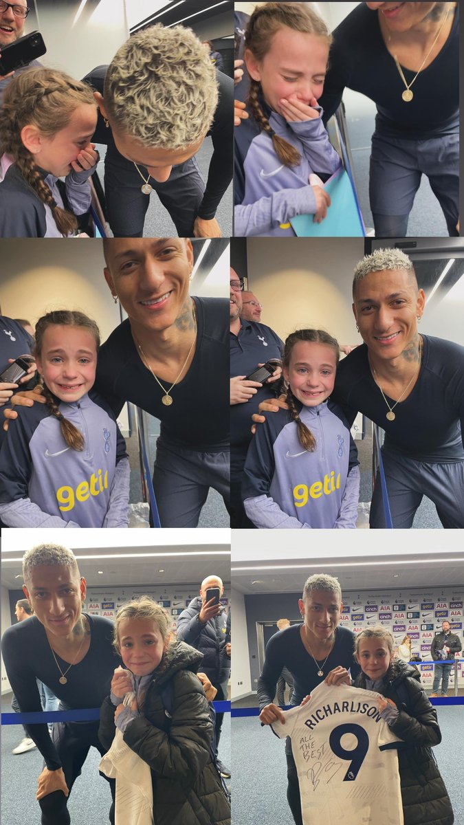 Autumn meeting @richarlison97 yesterday…. A short story 🤣 she met him, cried her heart out because she loves him so much, and five minutes later he came back with a shirt for her 🥰 what a guy 💙 @SpursOfficial