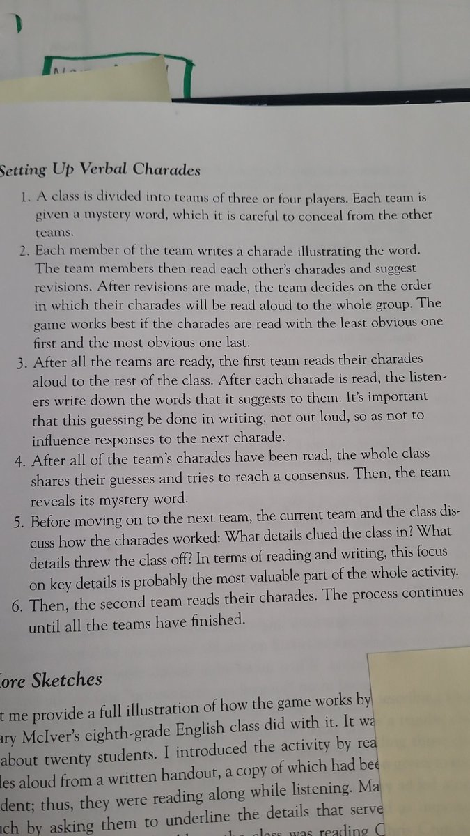 Learning about verbal charades from #WordsWork by #ThomasCarnicelli for my ELA classroom. I want to try new things with my vocab instruction, and this is a neat idea I found!
