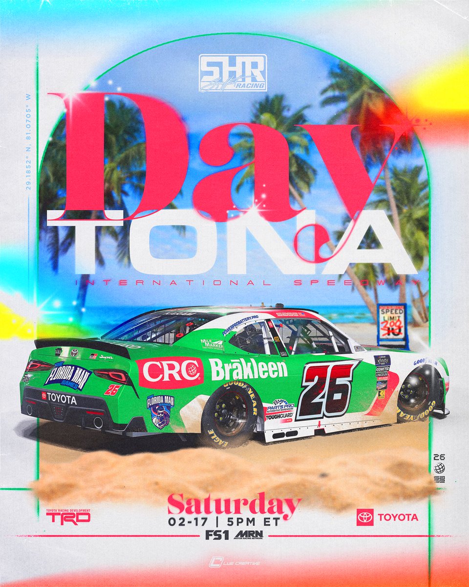 Race season has officially begun 🙌 Catch @SageKaram and the @CRCAuto Brakleen team tackle the high banks of @DAYTONA tomorrow! #UnitedRentals300 | #TeamToyota | #Brakleen