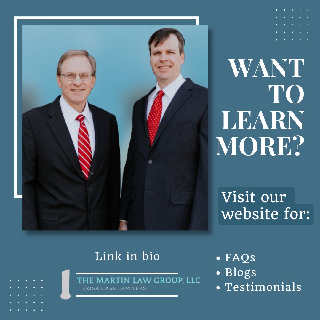 DavidPMartinEsq's tweet image. Want to learn more about us, our firm or ERISA? Visit our website for more information about how we can be of service to you and your ERISA matter. 
#ERISA #LongTermDisability #ShortTermDisability #TheMartinLawGRoup