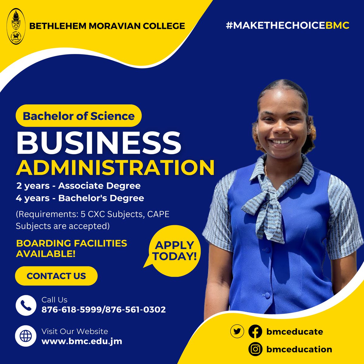 bmceducate's tweet photo. Interested in getting a degree in Business Administration? With our experienced staff, affordable tuition and boarding costs, and vibrant campus life, make Bethlehem your choice! Visit our website at https://t.co/ocgJGH6KkB and Apply Today! https://t.co/mpXzNlwWZ5