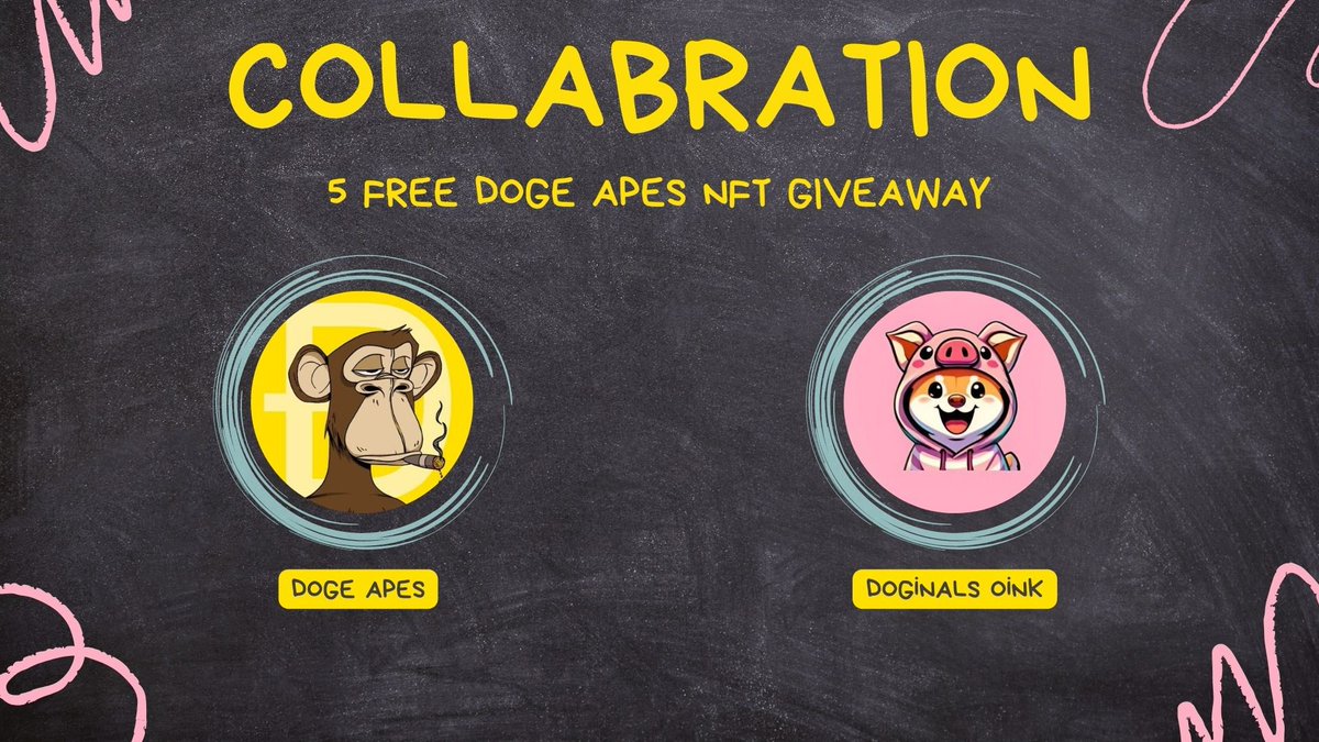 <a href="/doge_apes/">DOGE APES</a> X <a href="/DoginalsOink/">Doginals Oink 🐷🐽</a> 🐖🐒

5 nfts Doge Apes 🙈
Minting very soon 🔜
Collection Size: 5000 

How to enter: ⬇️

Follow <a href="/DoginalsOink/">Doginals Oink 🐷🐽</a> &amp; <a href="/doge_apes/">DOGE APES</a>  
🐽 Like &amp; RT 
Tag 2 Friends

#doginals #drc20 #dogeapes $oink 

🐖🙊🐽🙈🐷🙉      🐒