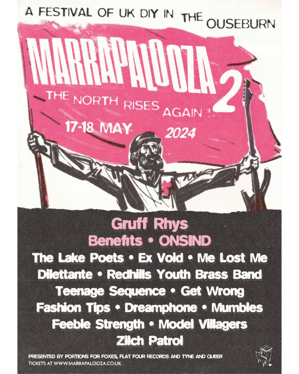 MARRAPALOOZA fest returns to Newcastle Ouseburn Valley. Friday 17th May: @gruffingtonpost +Tba Saturday 18th May: @Benefitstheband @onsind @TheLakePoets @dilettantesongs Ex Void @RedhillsDurham youth band @TeenageSequence @dreamphonesound + More! marrapalooza.co.uk