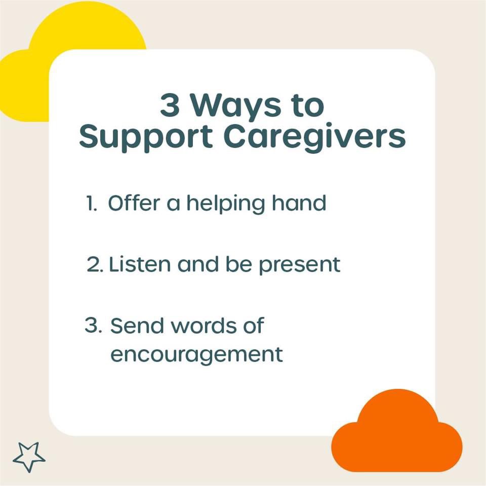 Happy Caregivers day! Here are 3 ways to support and uplift caregivers of children with medical complexities and special health care needs.

1. Offer a helping hand
2. Listen and be present
3. Send words of encouragement
#NationalCaregiversDay #CaregiverAppreciation