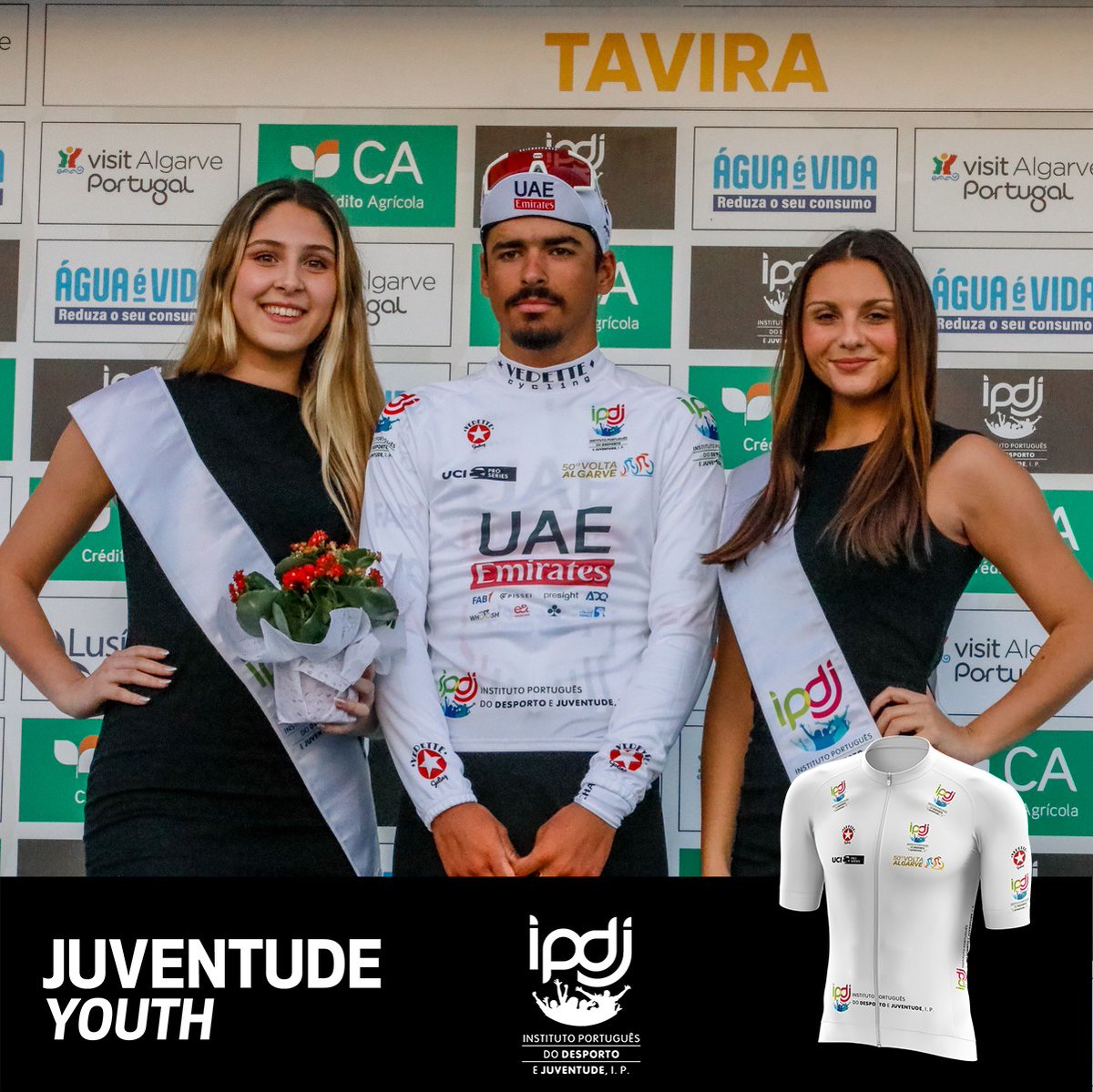 🚴‍♂️🇵🇹 Antonio Morgado (UAE Team Emirates) retained the best young rider classification at #VAlgarve2024, wearing the ⚪IPDJ jersey.