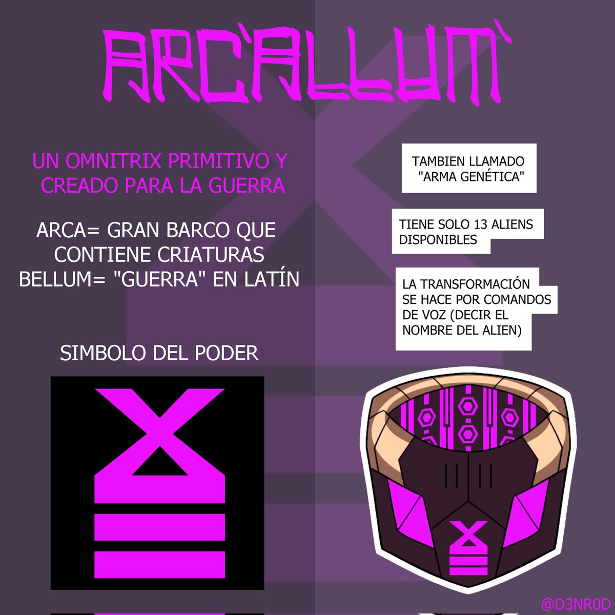 D3NR0D's tweet photo. ARCALLUM (RECOPILACIรN)
El #arcallum, versiรณn alterna del omnitrix, pensado para ser un arma. Es parte del #arcaverse, un universo de Ben 10 inspirado en hechos de la historia universal.
#Ben10 #ben10fanart #Ben10Art #Chaquetrix #carnitrix #Omnitrix https://t.co/U3xyRPfqoS