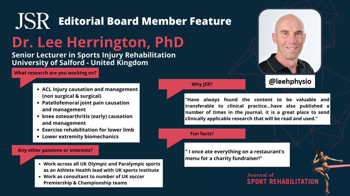 Feature Friday - Dr. Lee Herrington, Sport Injury Rehabilitation Expert @leehphysio @UKSportsInst ow.ly/hjSo50QE7wN #Physio #LE #ACL #Olympic #Paralympic