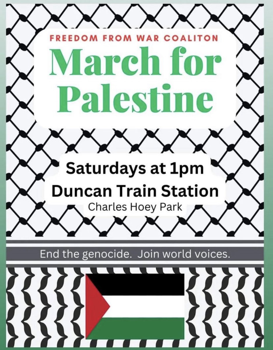 For Cowichan Valley pals, a chance to stand with Palestine and speak up against genocide, tomorrow! #FreePalestine #CeasefireNow