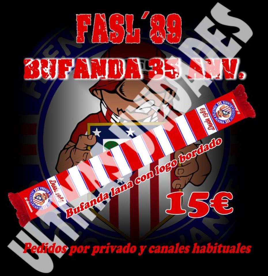 1989FASL's tweet photo. Mañana estarán a la venta las últimas bufandas de lana de 12h a 13h en el bar la previa y de las 13h a las 14h en el parking frente al bendita locura. https://t.co/78YETmxc5Y