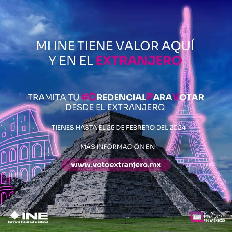 VotoExtranjero's tweet photo. ⏳ ¡El reloj está corriendo! No olvides tramitar tu credencial para votar y participar en las #Elecciones2024MX desde el extranjero. La fecha límite es el 25 de febrero. ¡Hazlo ahora! 🗳️✈️ 
Más información en https://t.co/2LhNmVhyuf
#VotoExtranjero #INEMéxico #INE https://t.co/pYwVHThQNq