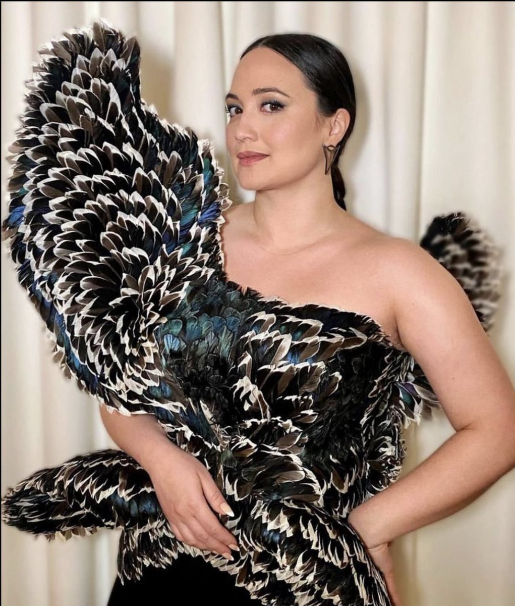 Lily gladstone in the Migration dress by indigenous designer Jontay Kahm at the SBIFF
