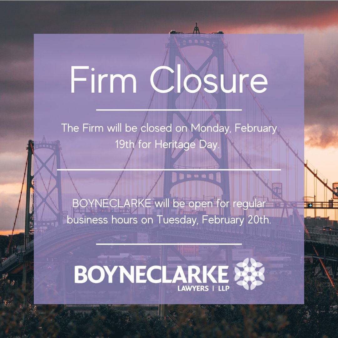 The Firm will be closed Monday, February 19th for Heritage Day. We will return to regular business hours on Tuesday, February 20th.