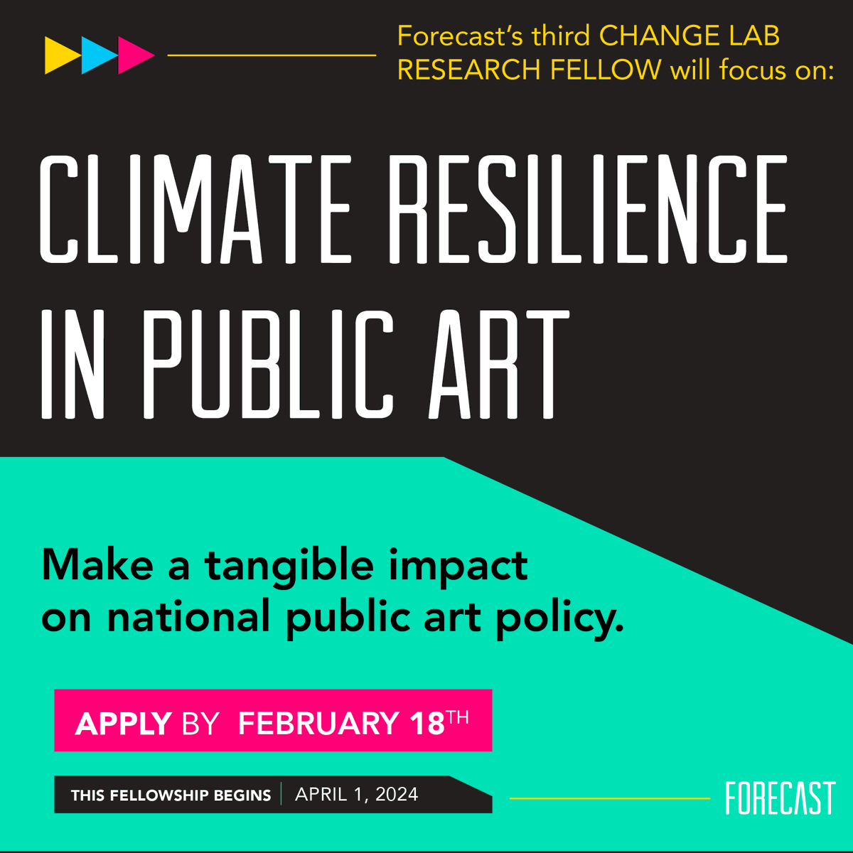 🔔⏰ Due Sunday: champion #ClimateResilience and #EnvironmentalJustice in #PublicArt. Be our next Change Lab Research Fellow and make a tangible impact on national US public art policy. bit.ly/FPAfellow3 Apply by 11:59pm CT, 2/18. WFH, $5K stipend, begins 4/1. Please RT