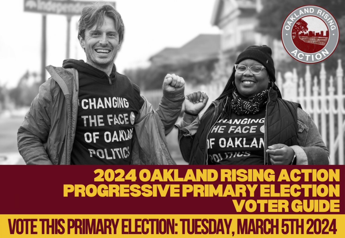 As of 2/5, you can cast your vote early by putting your filled-out, sealed, and signed ballot in the mail or in a ballot drop-off box 🗳 Voters have until 8PM on Tuesday, March 5th, 2024 to vote in the Primary Election!

📌 Check out our voter guide at: oaklandrisingaction.org/2024-primary-v…