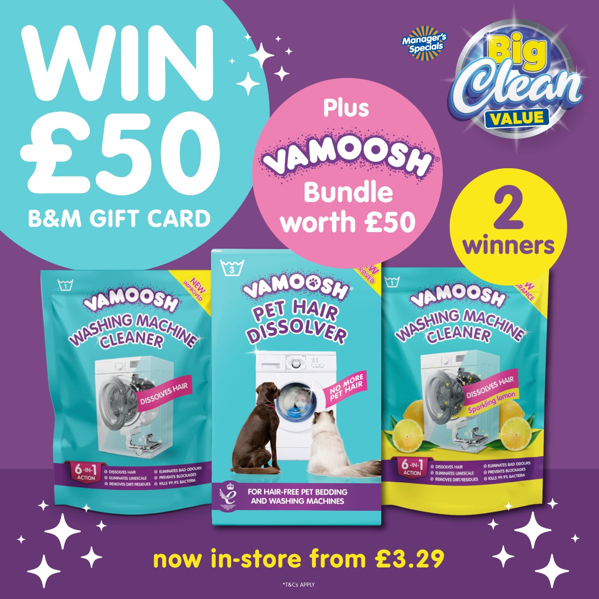 🗑️ #COMPETITION TIME 🗑️

We've got an incredible £50 B&amp;M gift card PLUS a @vamooshcleans bundle worth £50 to giveaway to TWO lucky winners!

For a chance to #WIN, simply;

1) FOLLOW US
2) RT
3) COMMENT #BMVamoosh

Competition ends 9am 23/2/24