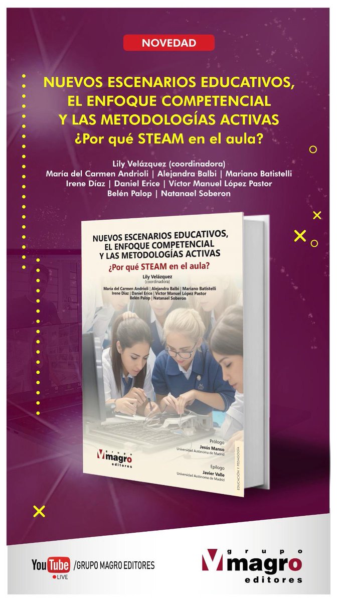 ¡Nos alegra anunciar el lanzamiento de este libro! Ha sido un placer y un honor trabajara  junto a este maravilloso equipo de profesionales de Uruguay, Argentina y España. Esperamos les resulte tan interesante y apasionante como a nosotros. #metodologíasactivas #Steam
