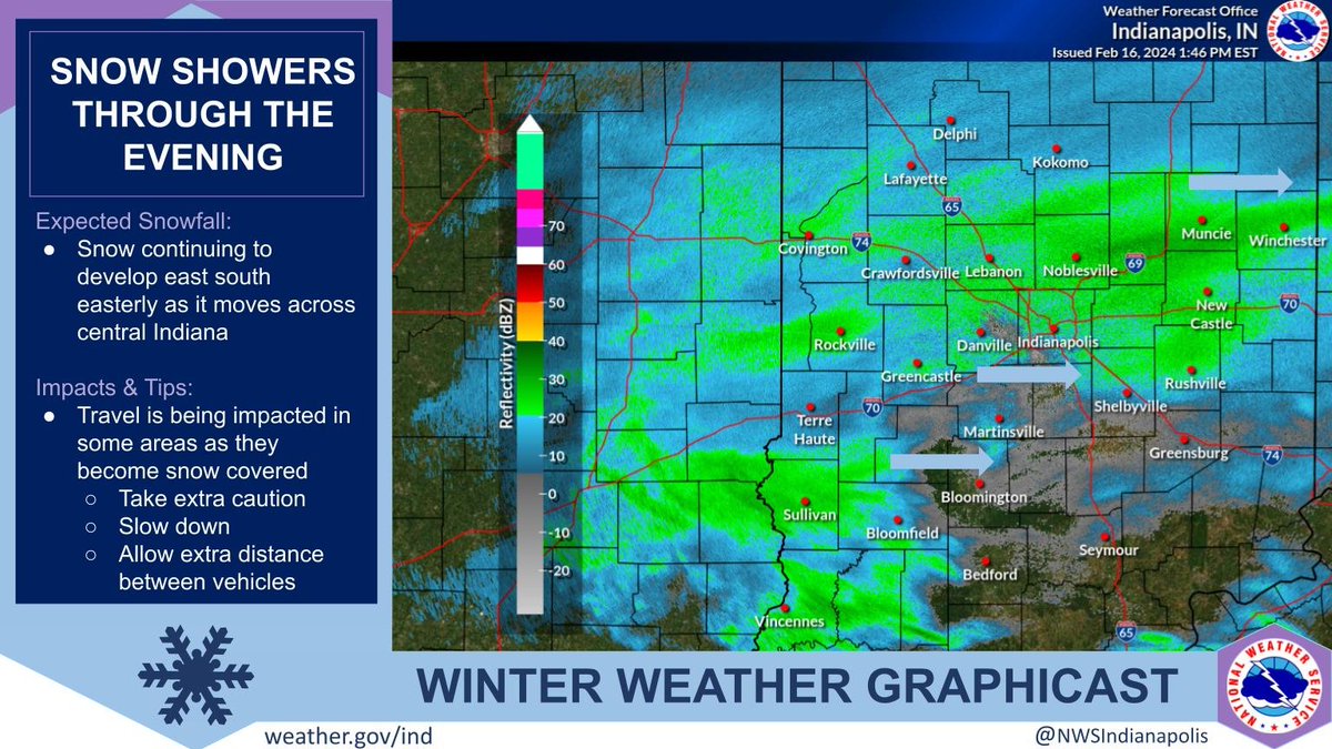 Snow is continuing to move across central Indiana and will continue to build east south eastward through the day. We are seeing some impacts to travel as roadways have become snow covered. #INwx