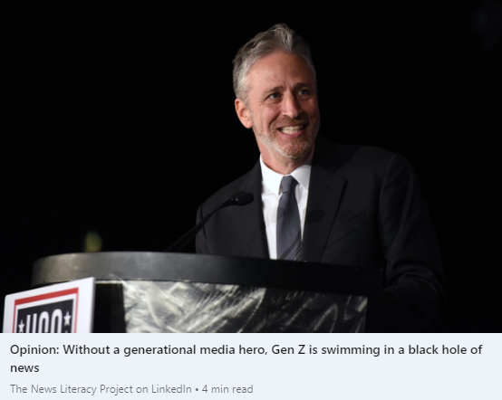 NewsLitProject's tweet photo. "Since the regularly scheduled programs that help viewers digest current events don’t appeal to Gen Z, we’re left overwhelmed by the news &amp; vulnerable to misinformation. My generation needs #MediaLiteracy skills..." - NLP's Ellie Blanchard 

LinkedIn post: https://t.co/R52KogPRKg https://t.co/aGw0ehOw6Z