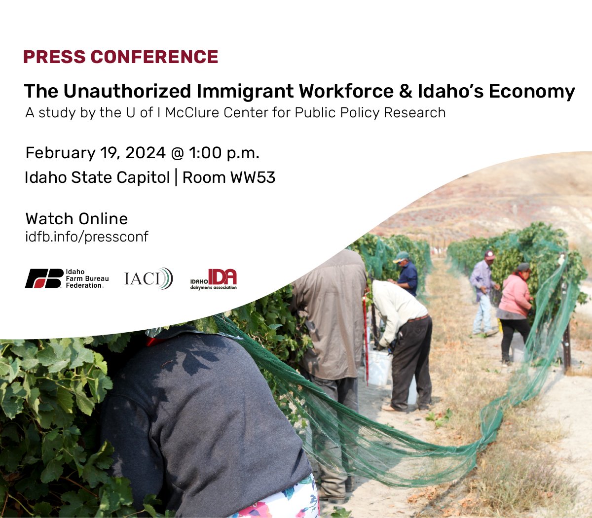 idahodairymens's tweet photo. Don’t miss Monday’s press conference about a new study titled “The Unauthorized Immigrant Workforce and Idaho’s Economy.” 

Join online here: https://t.co/u2uW2hvNhY https://t.co/ZtWyqA1SeK