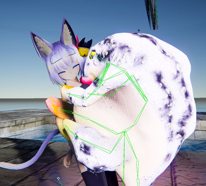 シュマフグのお腹ぱんぱんギミック

実はリミッター掛けないとでかすぎて鈴奈ちゃんの体を遮ってしまうという事故が見舞われる

(Animatorにお腹シェイプキーのかけ具合に乗算掛けるためのFloatを用意してAnimationごとに制御させる) 