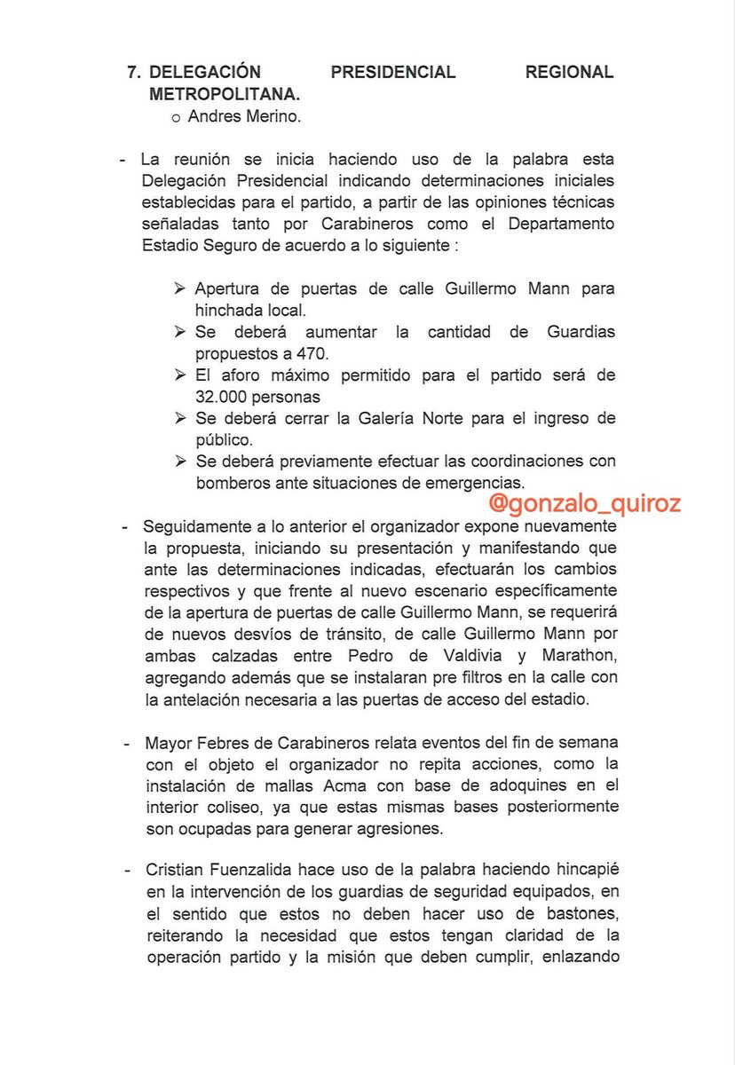 gonzalo_quiroz's tweet photo. Aquí el acta de la reunión entre Azul Azul y las autoridades, correspondiente al día martes en el Estadio Nacional. @ESPNChile https://t.co/onrjDalN2Q