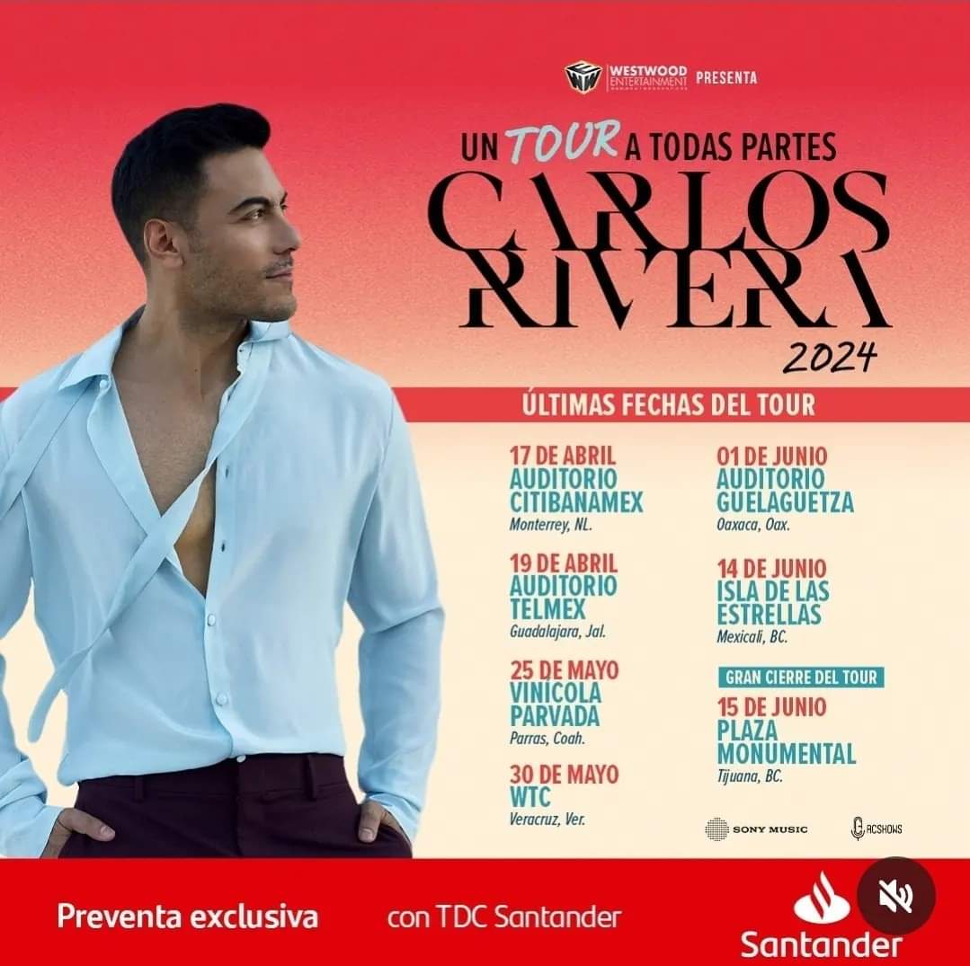 MVMNoticias's tweet photo. 🟦 #ÚltimaHora | Carlos Rivera visitará la capital oaxaqueña este 1 de junio para brindar un concierto en el Auditorio Guelaguetza como parte de su tour #ATodasPartes. #Oaxaca https://t.co/SUkTovXmrg