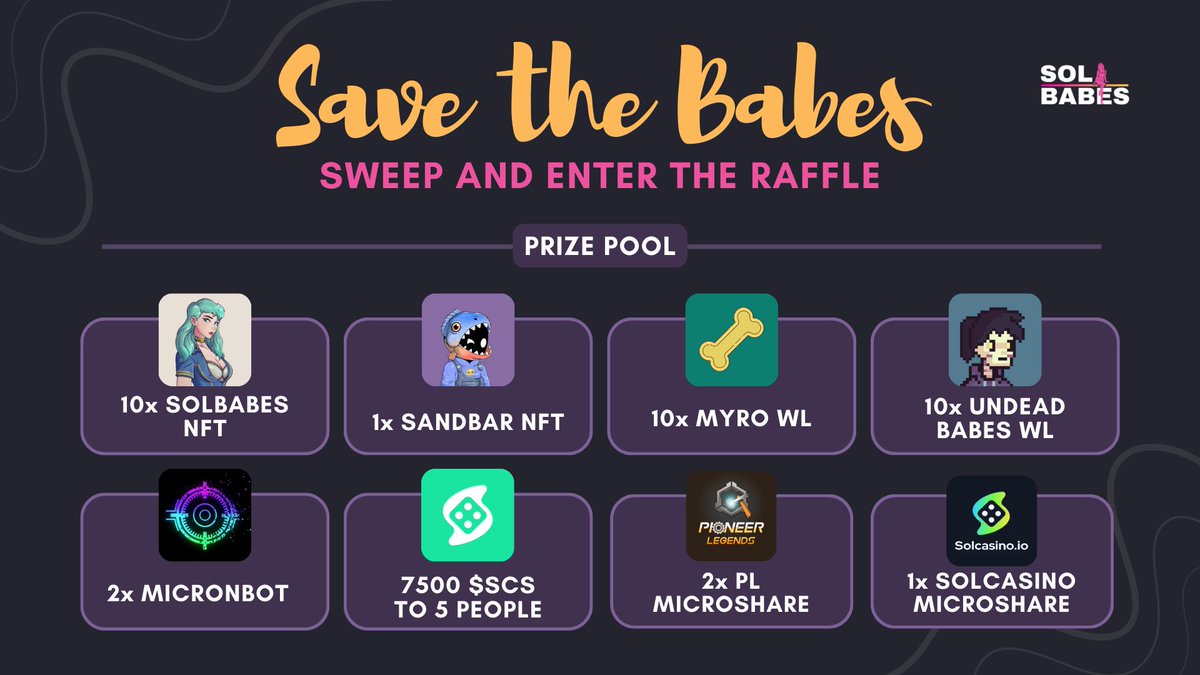 solana_babes's tweet photo. Save the Babes Contest

• All purchases across @tensor_hq, @MagicEden and @solsniperxyz from this point will be considered for the contest.
• Contest will run for 24 hours. 
• More the number of sweeps, higher the odds of win. 

After this, surprises await.