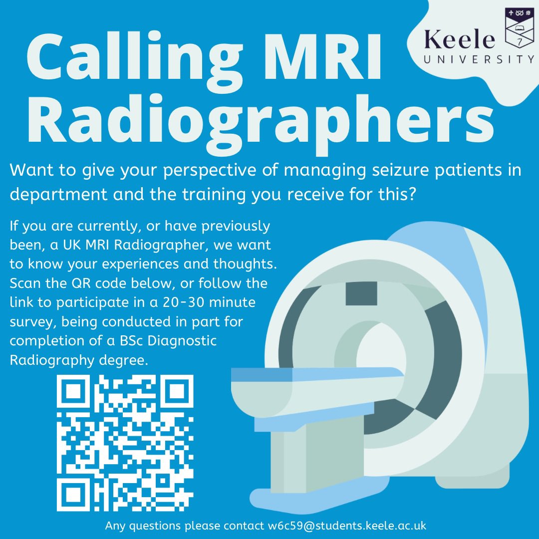 Calling all current and past MRI radiographers! 

Do you want to give your perspective of managing seizure patients in the MRI department, and the training you receive on this?

Please scan the QR code, or go to forms.office.com/e/xzzKJs0vKb for more information and to participate.