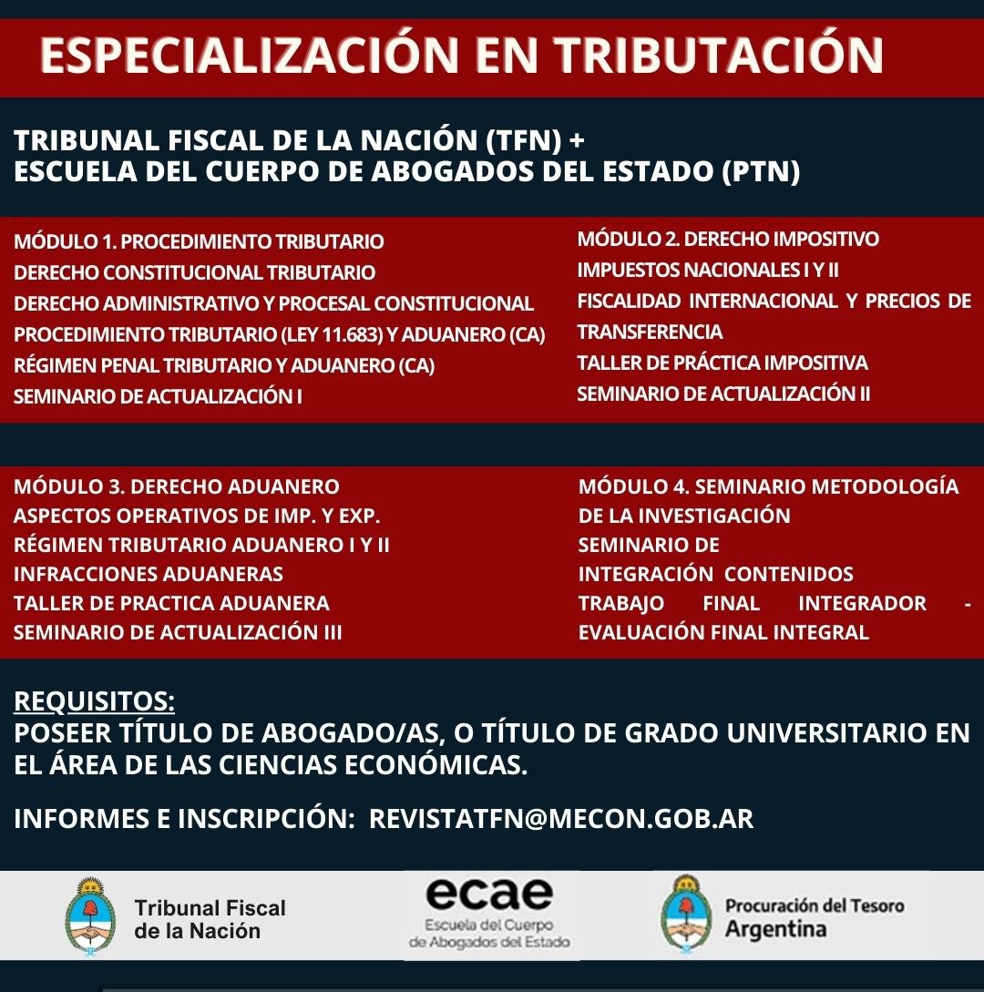 Tribunal_Fiscal's tweet photo. El pasado 29/12 el Tribunal Fiscal y la Procuración del Tesoro de la Nación firmamos un convenio para el dictado de la Especialización en Tributación (carrera del Estado), cuya duración será de 12 meses, se dictará bajo la modalidad a distancia y la actividad será gratuita. https://t.co/ip7hcGKuL0