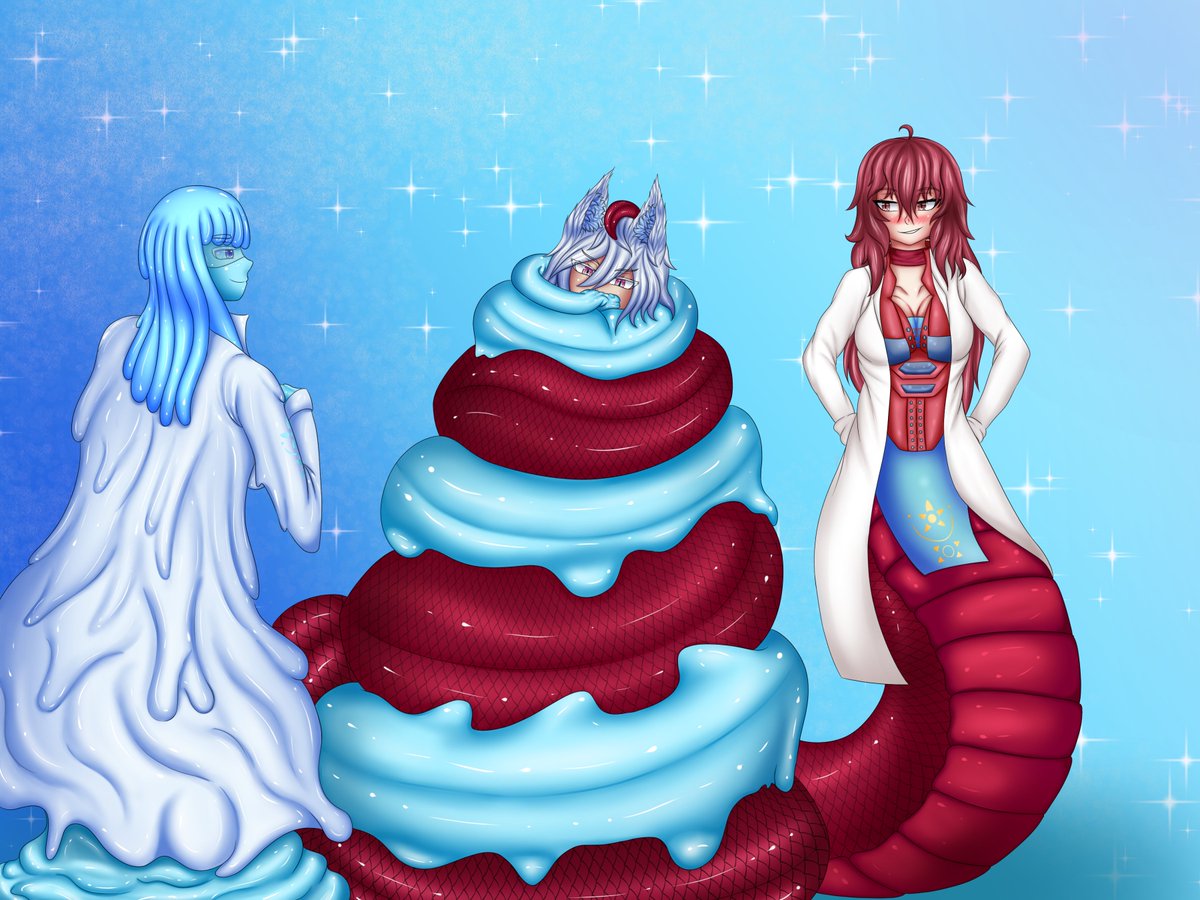 Scientist girls have caught a wolfie girl into their coils. Chlora