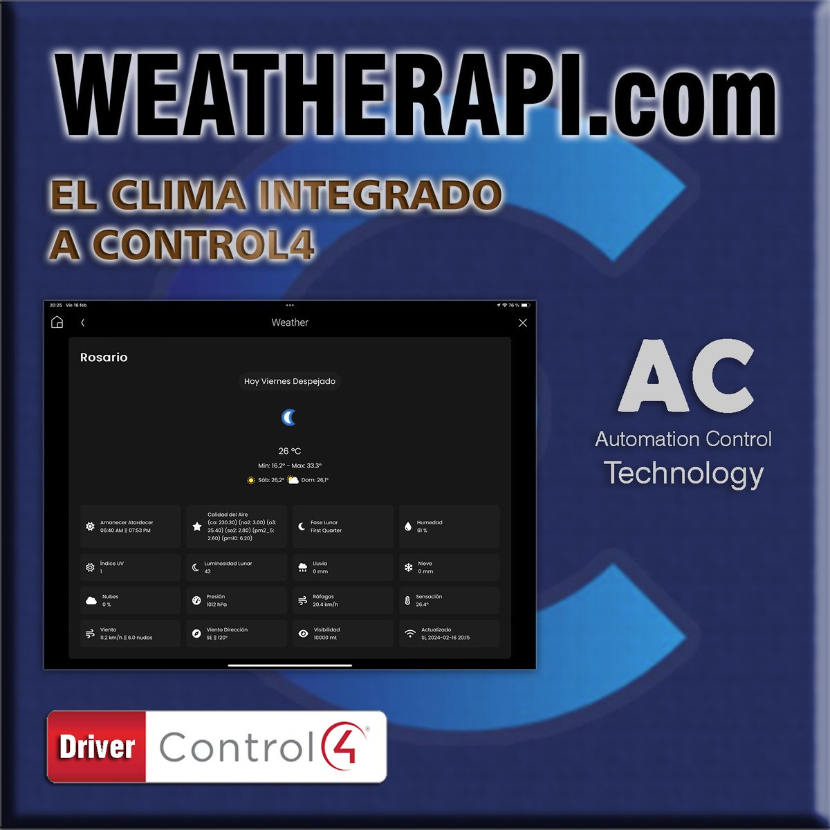 #WeatherAPI #Driver para @Control4