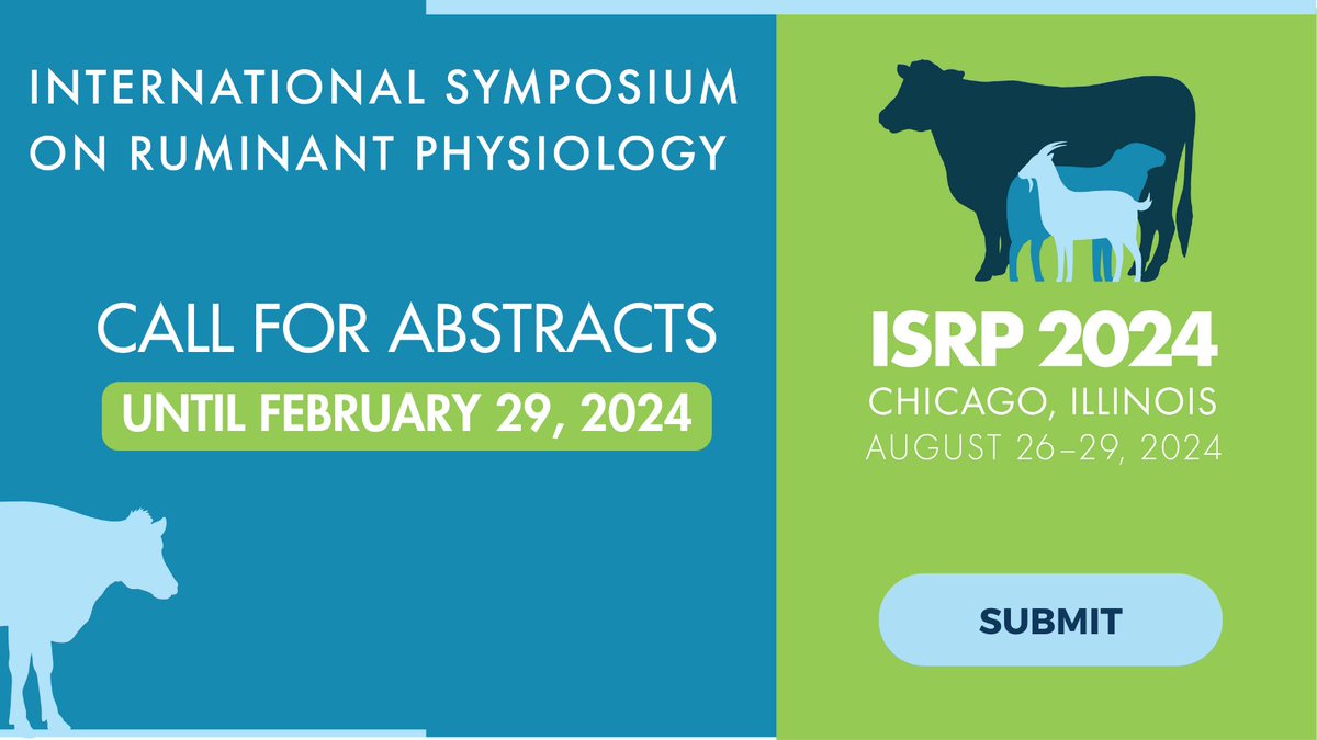 Abstract submissions for the International Symposium on Ruminant Physiology are now open through Thurs, Feb 29, at 11:59 p.m. CST. Don't miss the final chance to submit your science to the premier, state-of-the-science event for ruminant physiology ✅ bit.ly/ISRPAbstracts ✅